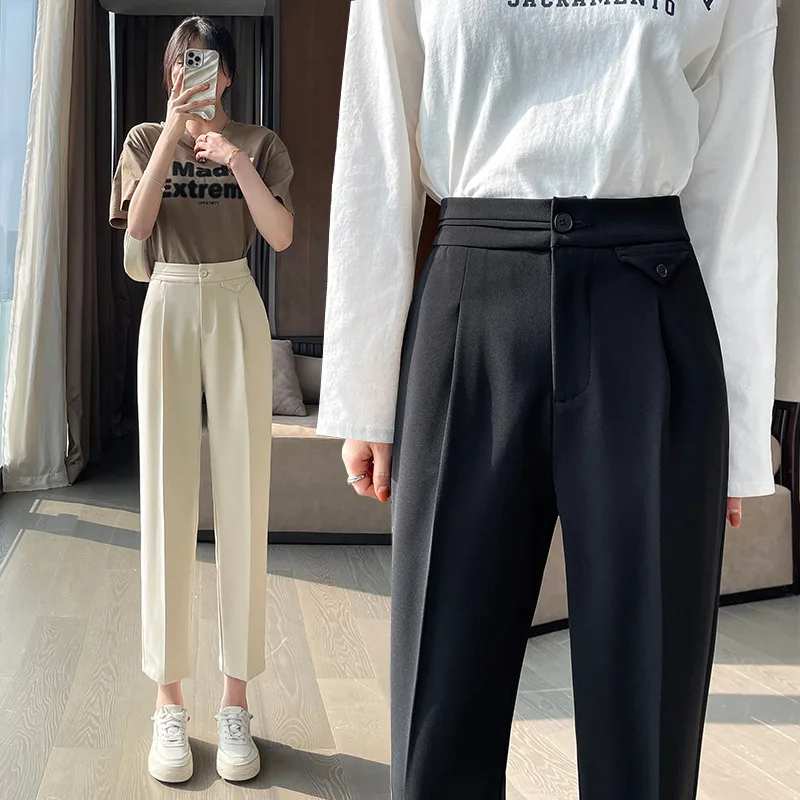 

2023 Spring and Summer Suit Pants Harem Pants High Waist Straight Narrow Version Cigarette Pants Cropped Casual Pants for Women