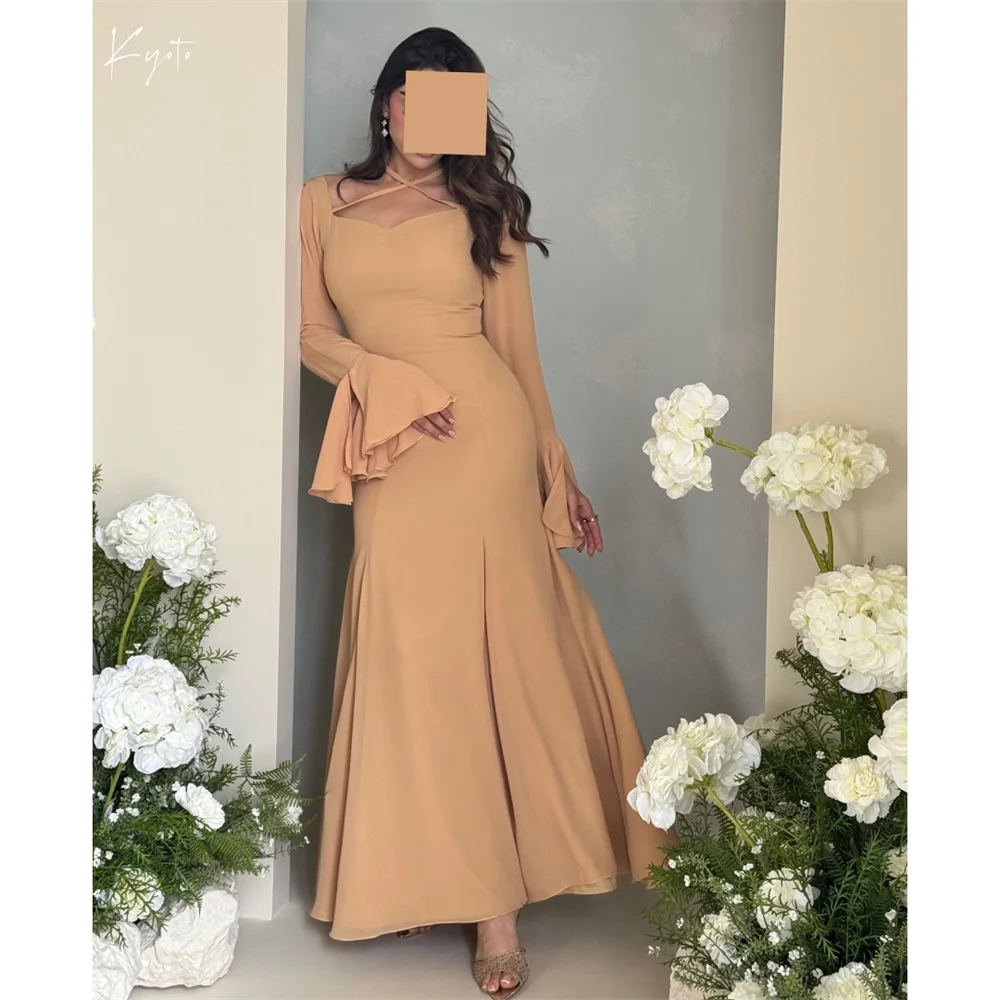 

Kyoto Brown Heart Shaped Neckline Halter Neck Prom Dresses Customized فساتين سهرات Mermaid Ankle-Length Evening Dress 2025