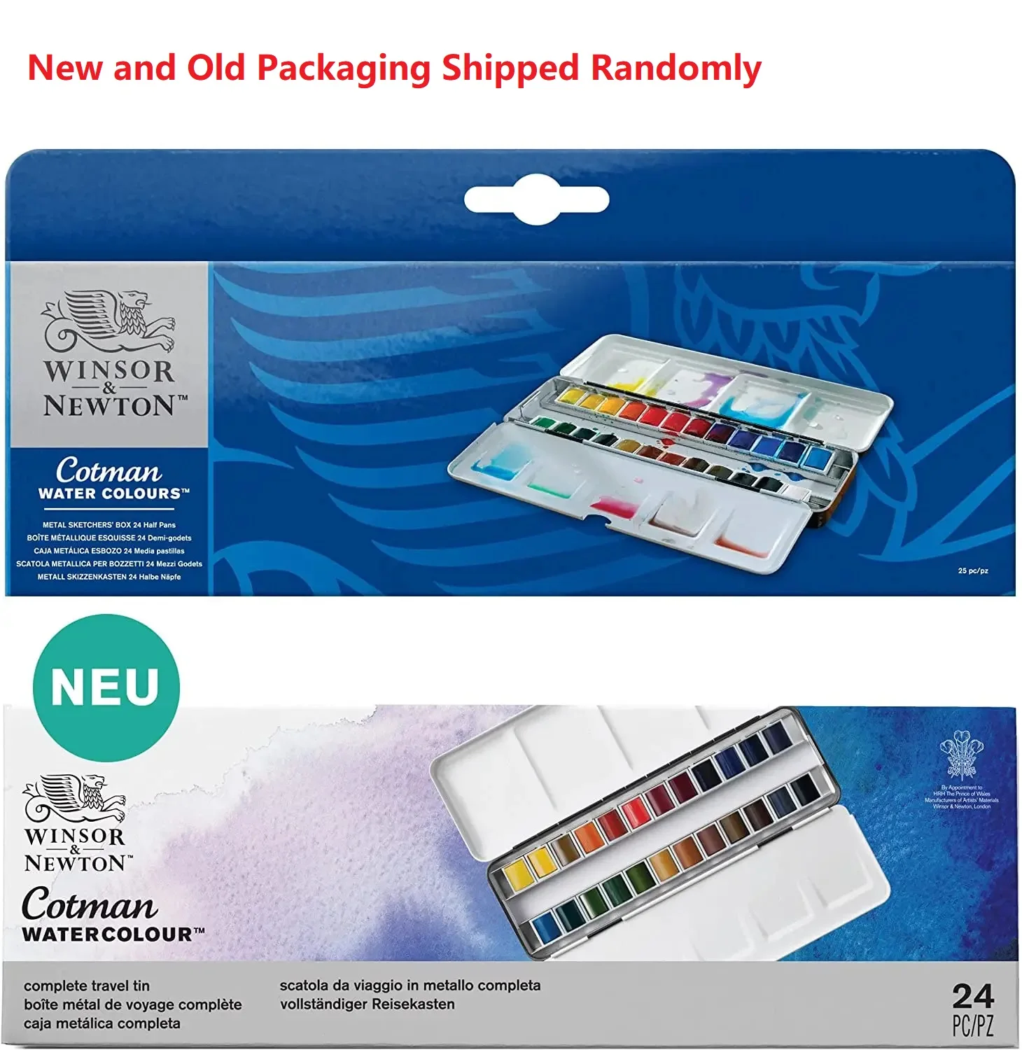 Imagem -02 - Winsor Newton-algodão Conjunto de Tinta Aquarela Caixa de Esboçadores Metálicos Artista Pigmento Aquarelle Tinta Pigmento 24 Meias Cores Pado Aquarela