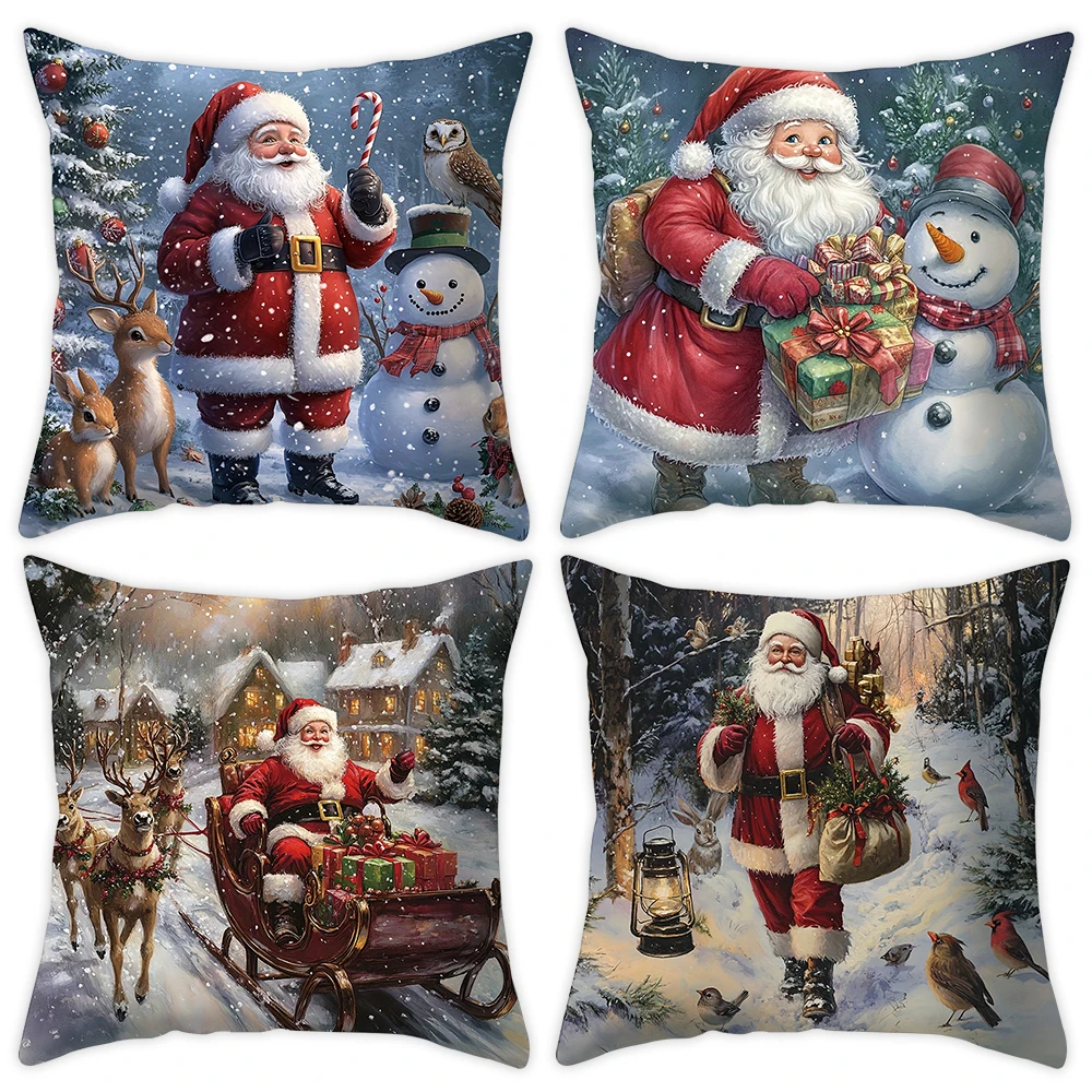 Christmas Vintage Pillowcase Santa Claus Snowman Decoration Christmas Home Indoor Outdoor Party Decoration