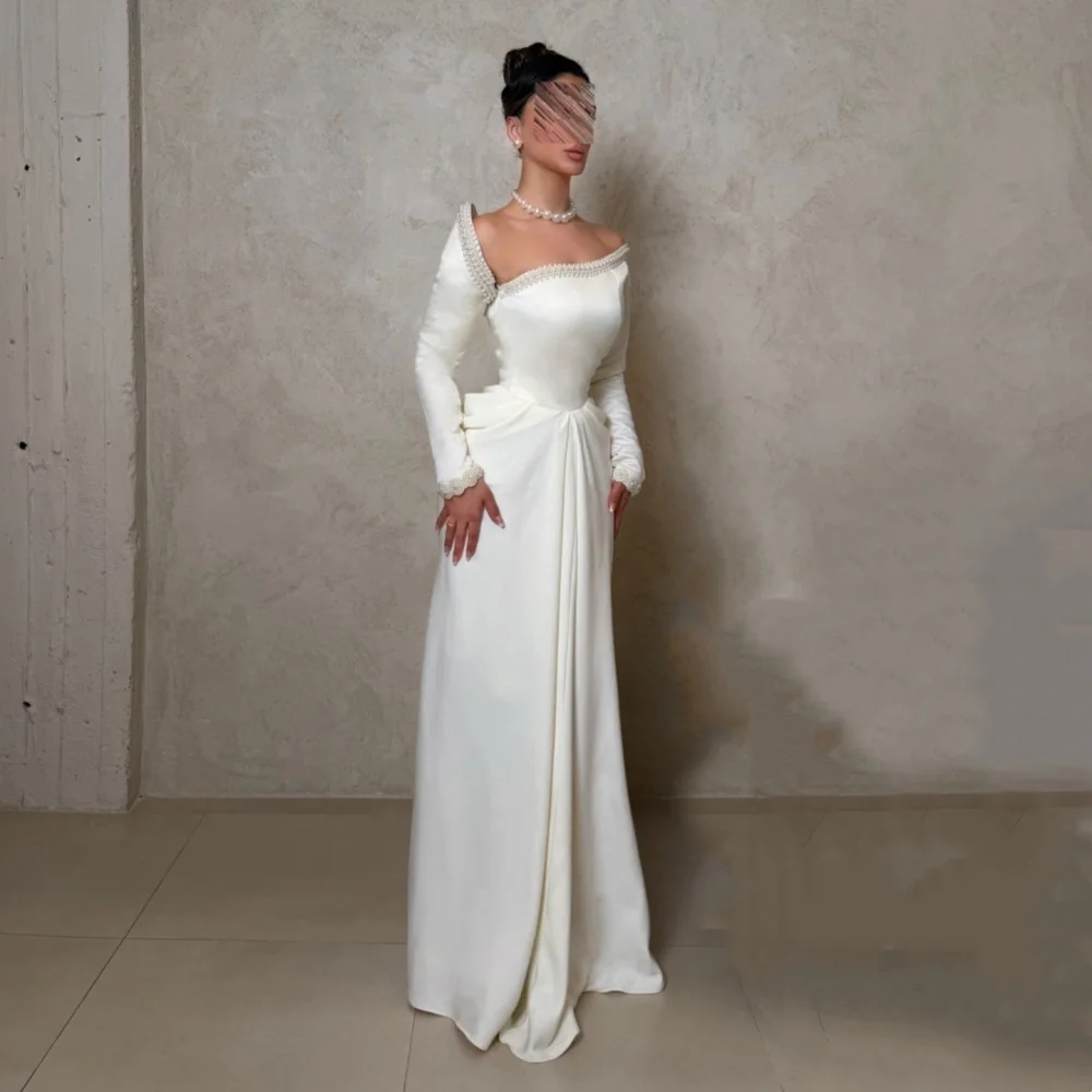 Maßgeschneidertes Schulterfreies Glitzer-Perlen-Partykleid A-Linie Lange Kleider Formelles Abendkleid für Hochzeit und Bankett
