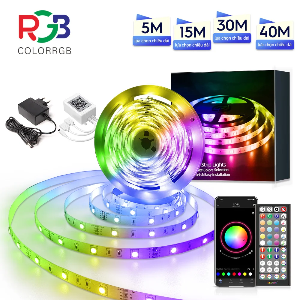 (EU Plug) LED Strip Light RGB 5050 Music Sync Color Changing  Sensitive Built-in Mic, App LED Lights DC24V Flexible