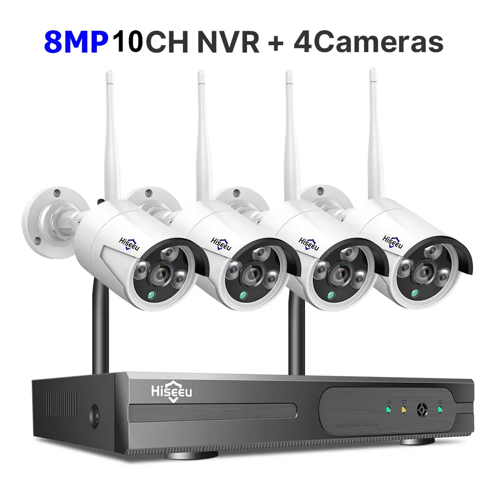 Hiseeu 3/5/8MP WiFi CCTV Camera Beveiligingssysteem IR Nachtzicht Bullet Camera Set 10CH NVR Draadloos CCTV Beveiligingssysteem
