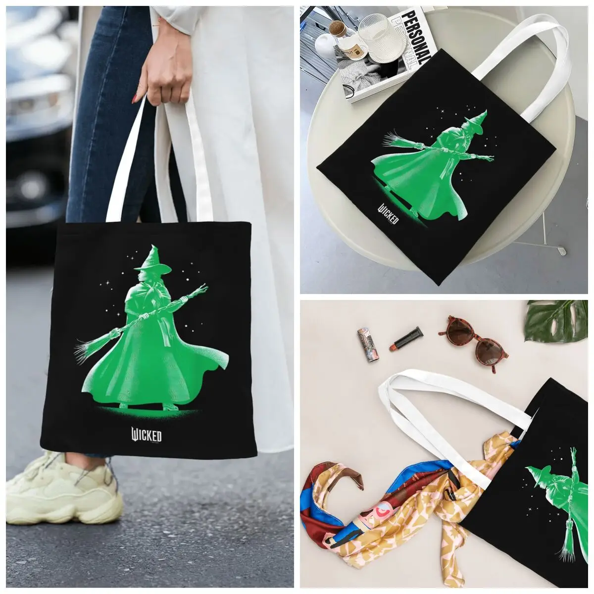 

Unisex Wicked Fit Green Elphaba Pose Tonal Tote Bags Large Capacity Shopping Bag for Shopper Handbags
