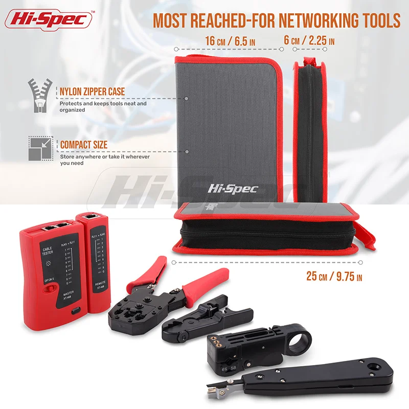 Hi-Spec Network Repair Tool Professional Network Cable Tester RJ45 LAN Cable Tester Crimper Crimping Stripper Cutter Kit