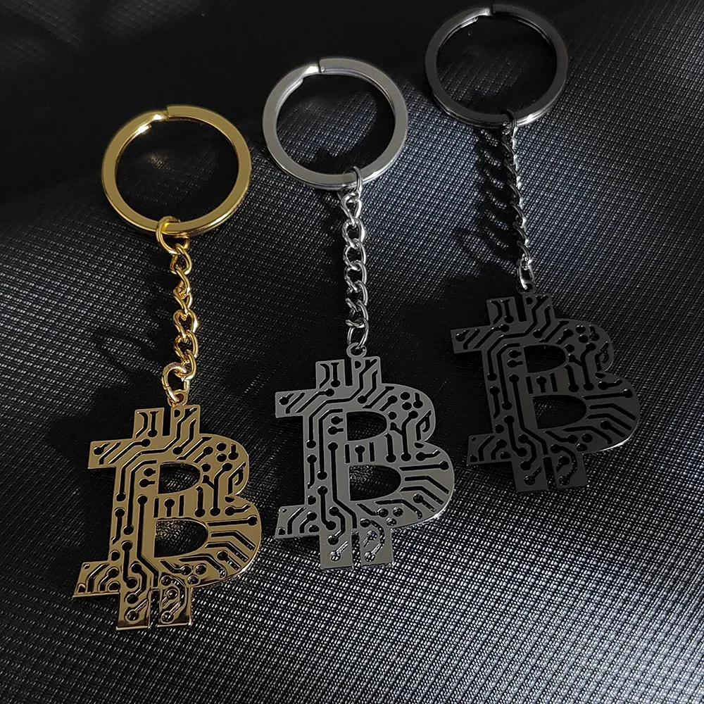 New Newest Bitcoin Keychain Gold Color Silver Color Music Band Keyring Pendant Women and Men Jewelry Collection Gift