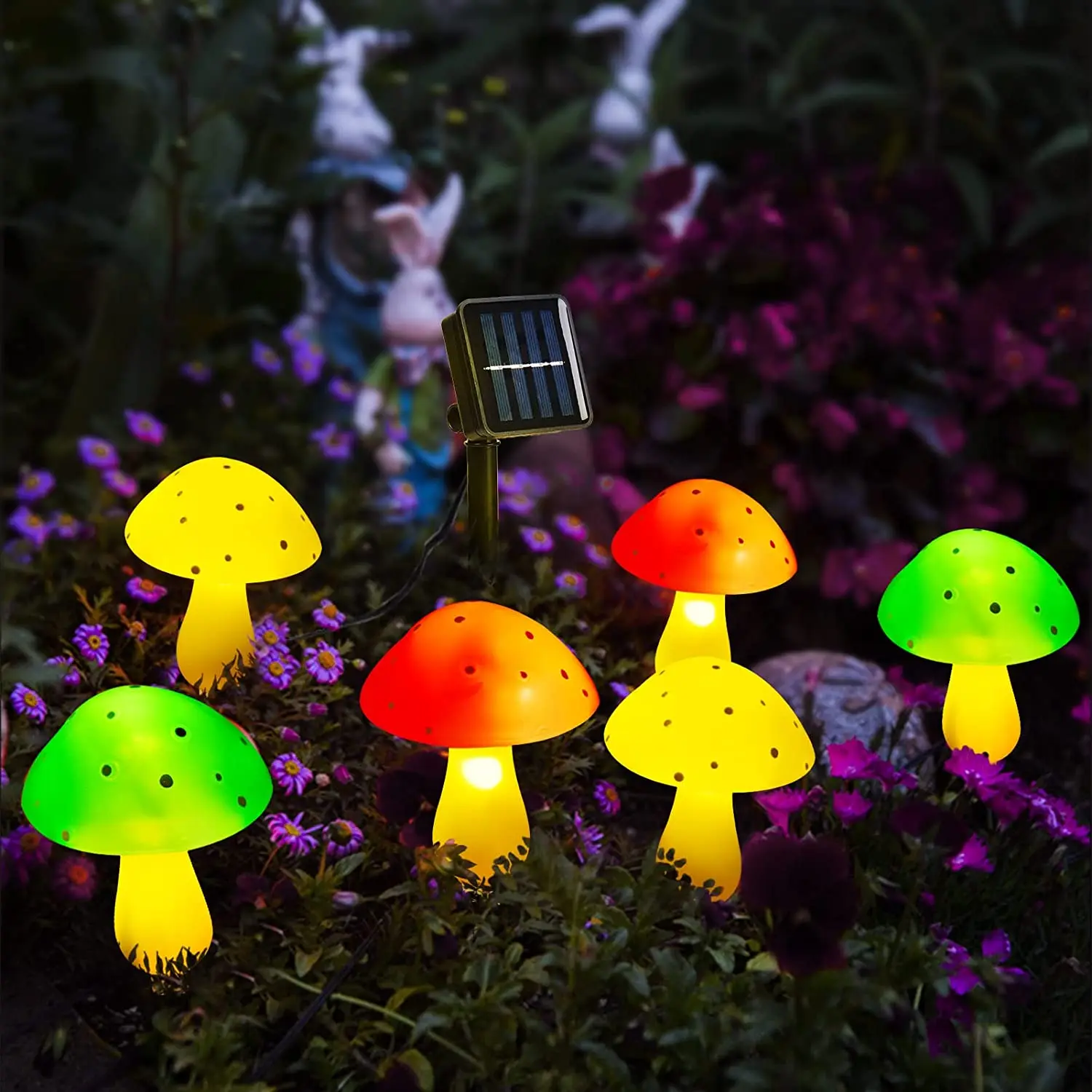 

Outdoor Solar Led Garden Lights 6 Heads Mushroom Decoration Waterproof Solar Powered Fairy Lights For Yard Fence Lawn Decking