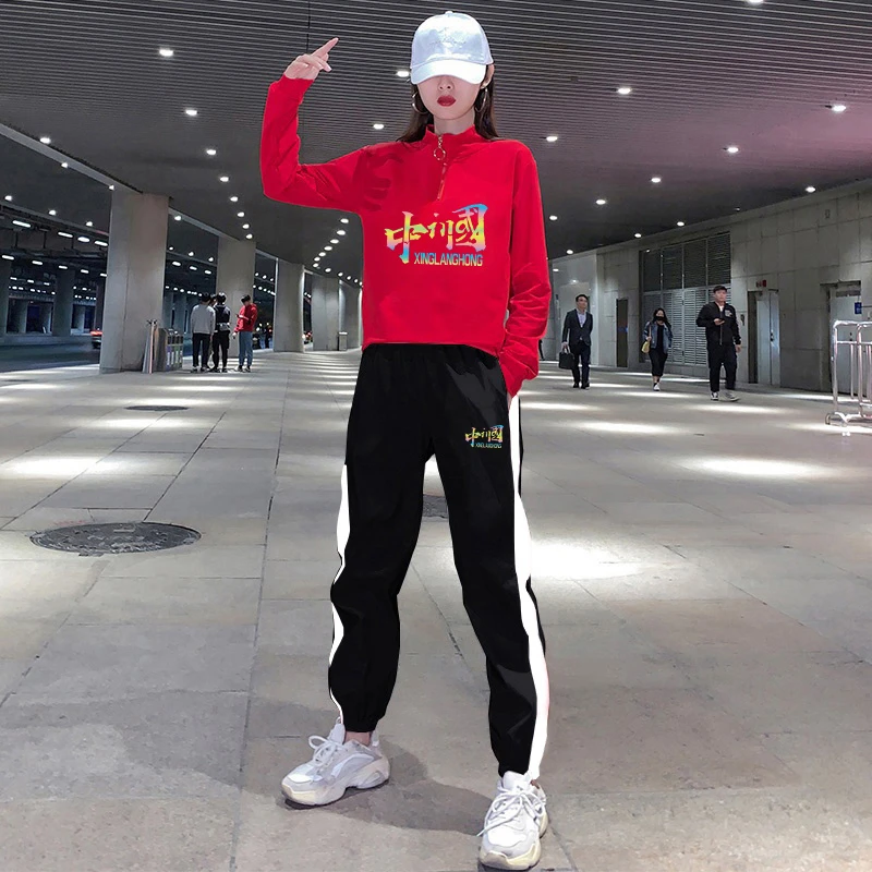 Faionable Fitn Square Dance Clothing Set Sportswear Long Sve Cotton Pants with Zipper for Women over 35 Years Old