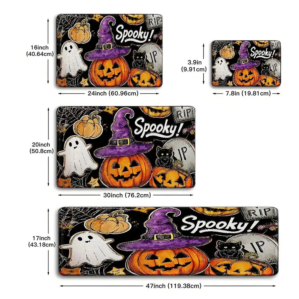 1pc, 2pcs, 3pcs, 2D Flat Kitchen Floor Mat Set, Spooky Halloween Pumpkin Tribal Floor Mat, Halloween Pumpkin Floor Mat, Easy-To-Clean Decorative Kitchen Mat, Suitable for Kitchen, Bathroom, Laundry Room, Dining Room, And Bedroom