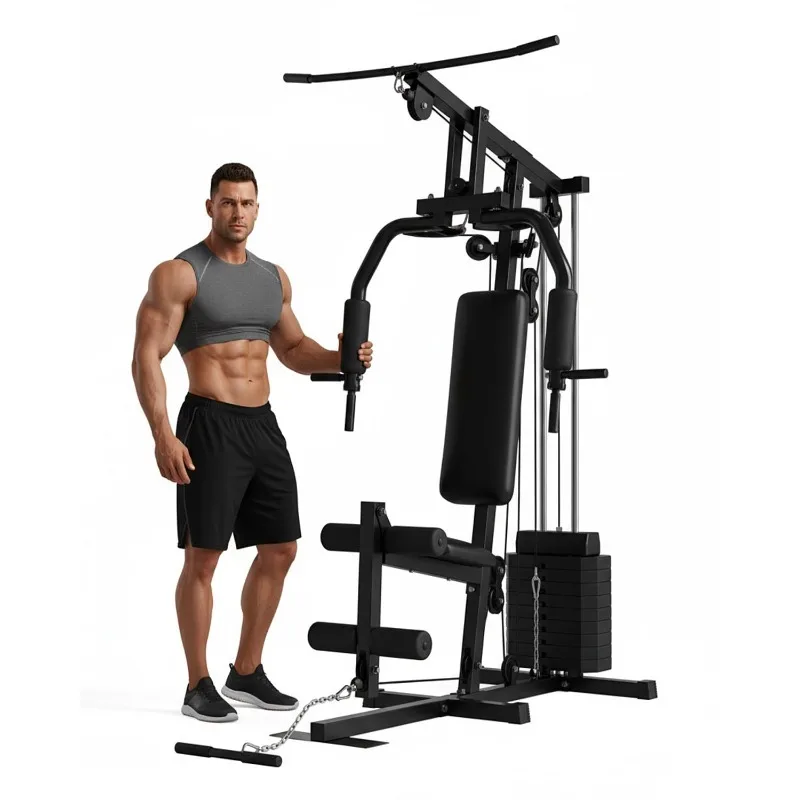 Home Gym Machine with 100LB Weight Stack, Multifunctional Full Body Workout Station for LAT Pulldown, Chest Press, Leg