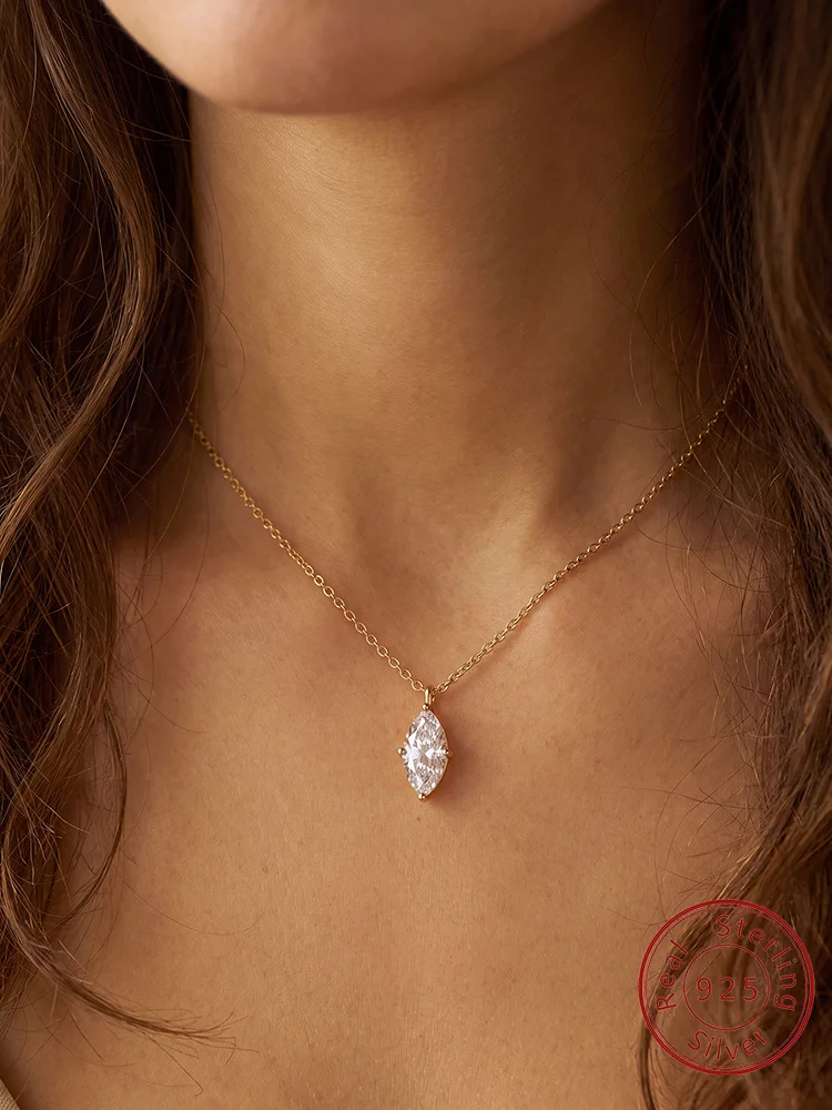 925 Sterling Silver Minimalism Marquise Zircon Necklace For Women Anniversary Engagement High Quality Fine Jewelry