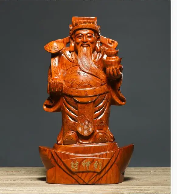 50CM large HOME Company store bring in wealth making money lucky  The God of CAI SHEN DAO Yellow pear wood carving statue