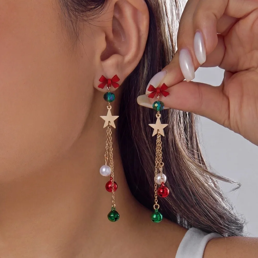 Imitation Pearl Christmas Earrings Rhinestone Xmas Tree Xmas Drop Earrings Merry Christmas Dangle Earrings Christmas Jewelry