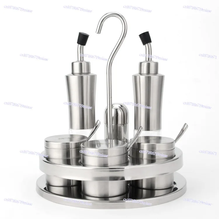 Hangable stainless steel seasoning jar set seven-piece set of oil pot oil bottle toothpick tube seasoning bottle