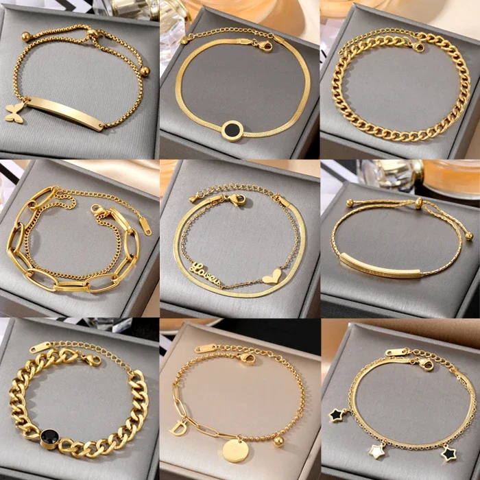 Fashion Jewelry Bracelets Wholesale Adjustable Designer 18K Gold Plated Stainless Steel Chain Bracelet Women