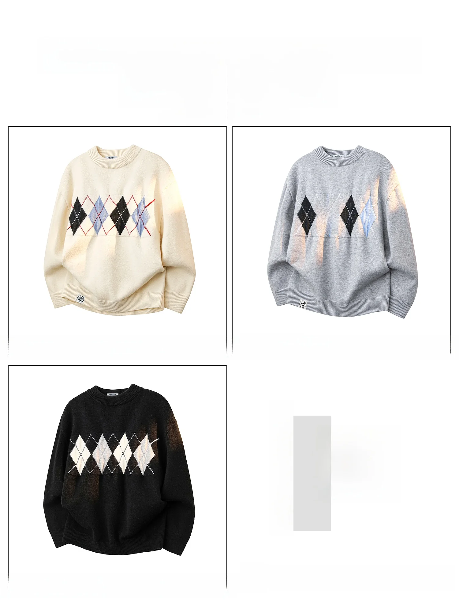 PaulFrank Large-Mouth Monkey Design Loose Knitted Sweater Men's round Ne Spring Faion Retro Sle Diamond Pattern Couples...