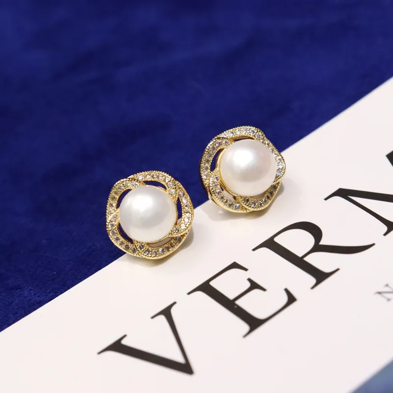 Freshwater Pearl Earrings for Women 8-9mm 18k Gold Plated Micro Inlay Fashionable Elegant Daily Wear Dress Looks Good 163