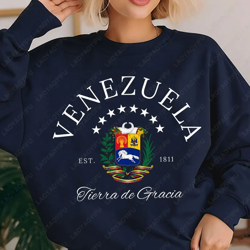 

Герб Венесуэлы, пуловеры с круглым вырезом и принтом, винтажный стиль, венеэлеанская толстовка для мужчин и женщин, осенне-зимняя толстовка с длинными рукавами