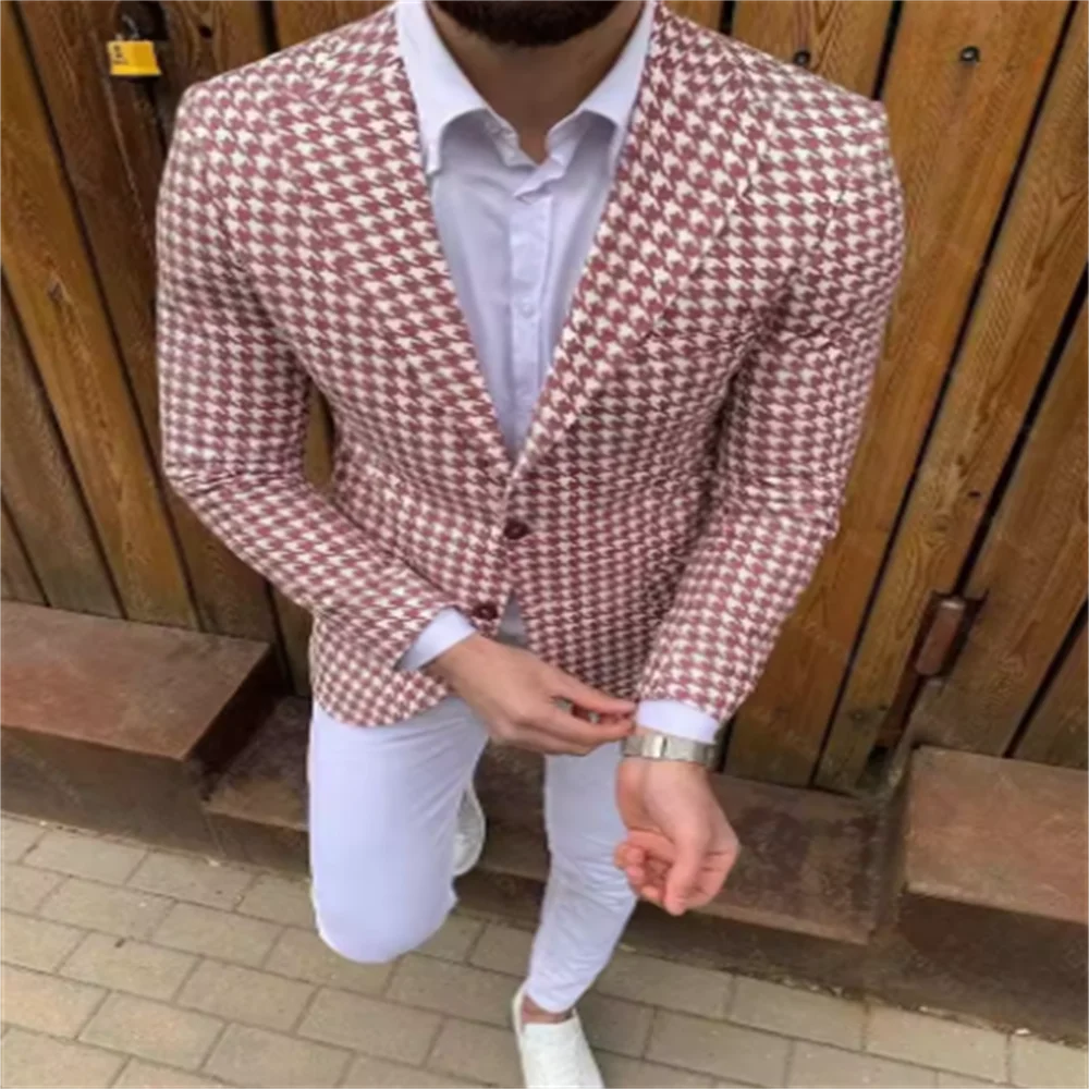 

Formal Men 2 Piece Houndstooth Wedding Suit Groom Tuxedo Slim Fit Business Suits Plaid Wedding Suit Costume Homme For Party Prom