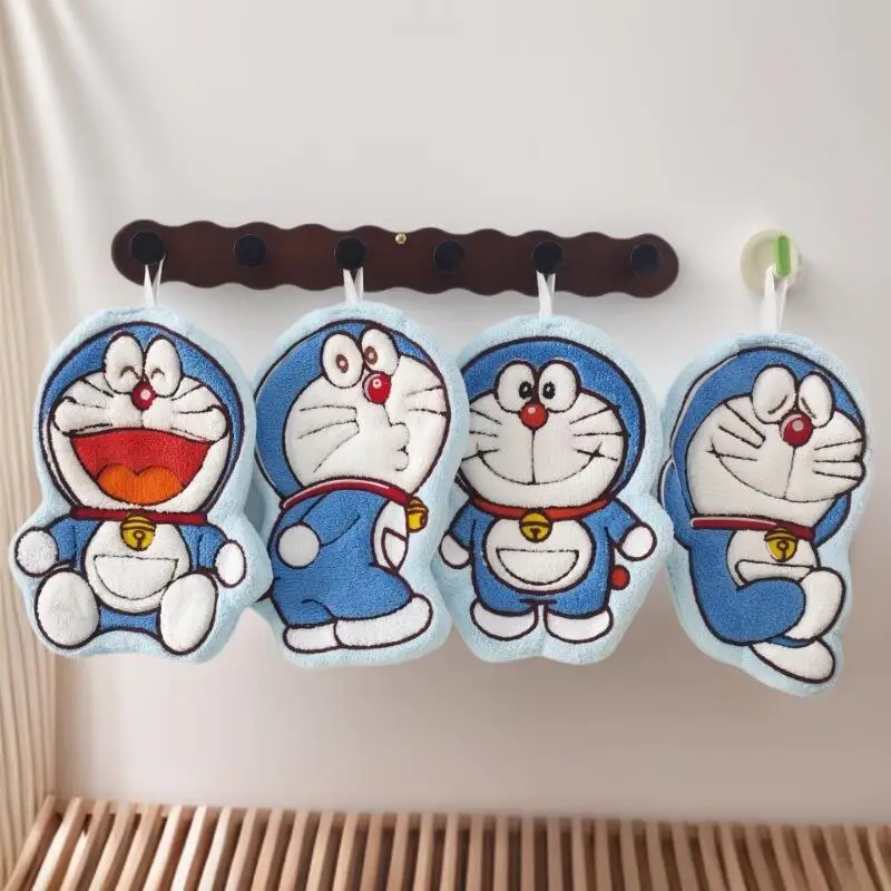 Cute Doraemon Hanging Hand Towel Cartoon Coral Velvet Absorbent Towel Creativity Anime Peripherals Home Decoration Friend Gift