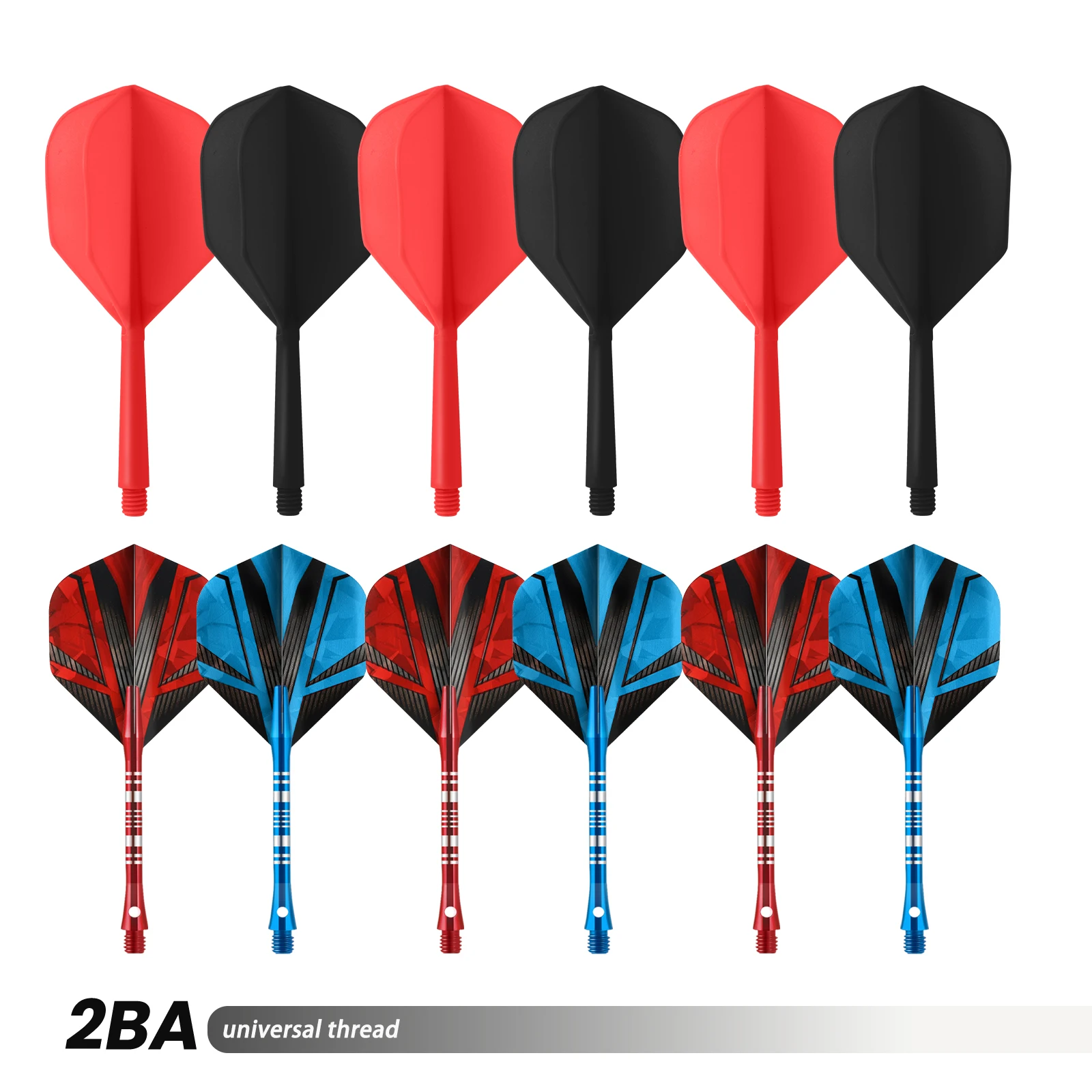 Dart Accessories Set,6 Integrated Flights + 6 Sets of Dart Shafts and Flights,Universal 2BA Thread,Two Flight Options in One Set