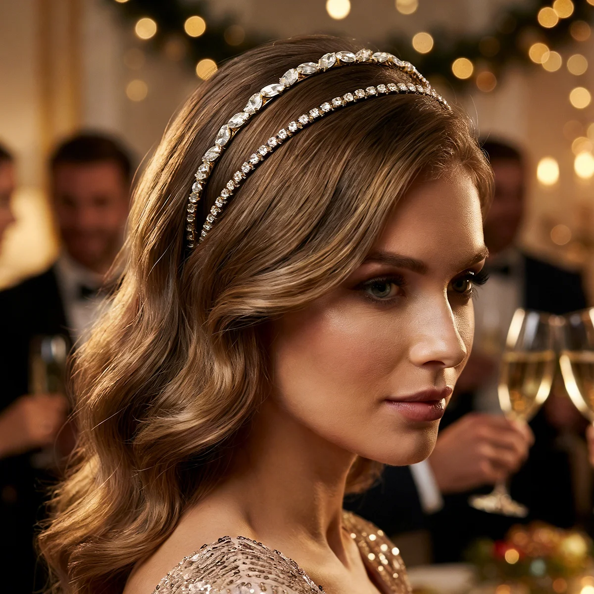 New Gold Rhinestone Hair Bands Birthday Make Up Party Bride Headpiece Alloy Hair Accessories Headbands Gift For Women