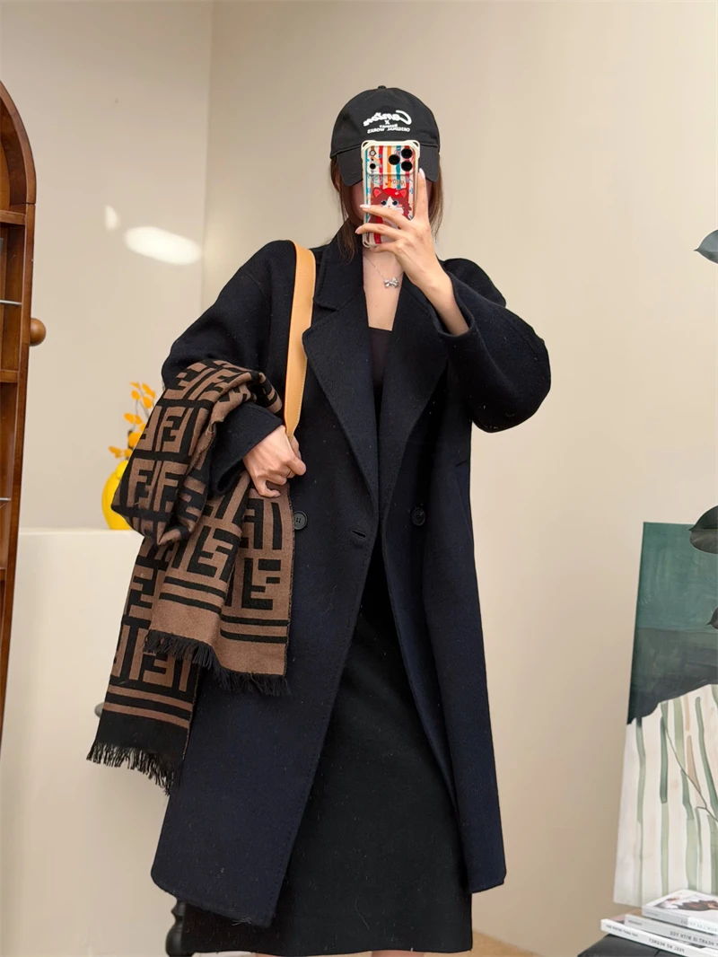 

Двустороннее шерстяное пальто Ele для женщин, утепленное, с воротником-смокингом, осенне-зимняя модная верхняя одежда, бренд MS.SUUPER