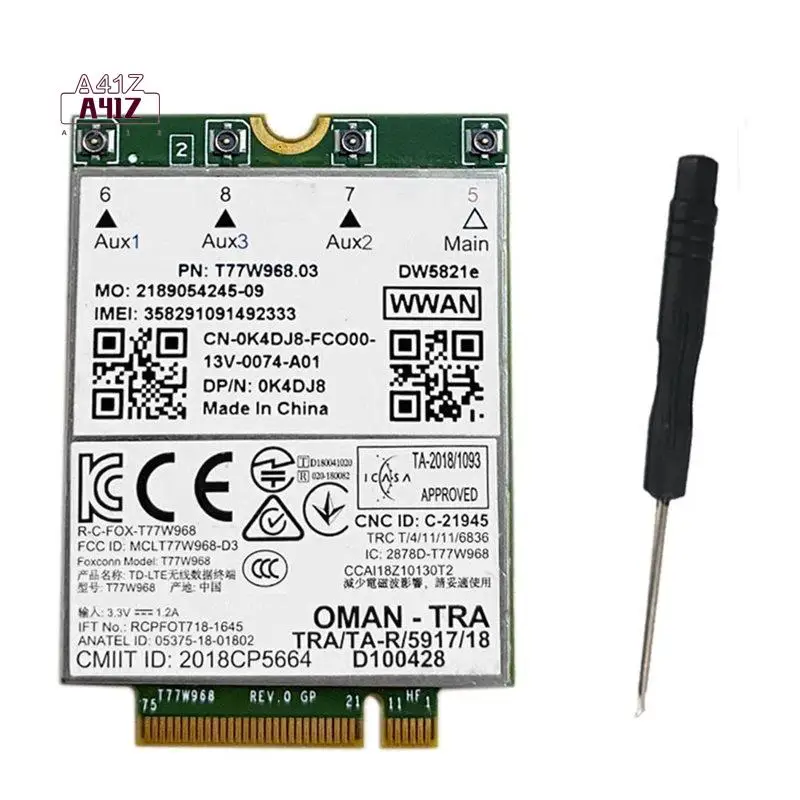 

A41Z-T77W968 DW5821E 4G LTE Module X20 LTE Cat16 Gigabit 4G Wireless Card Kit For Dell 5420 5424 7424 7400 Laptop