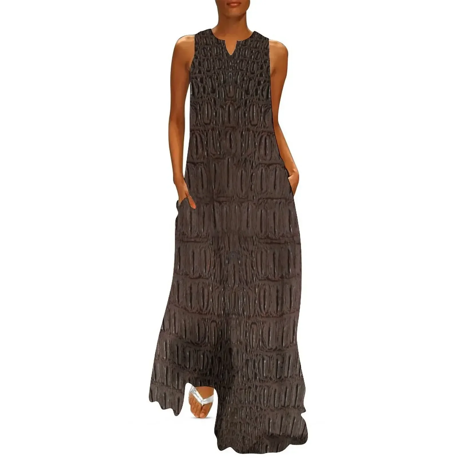 

Brown Alligator Skin Print Long Dress dresses with long sleeves prom dresses 2025 festival outfit women Dress