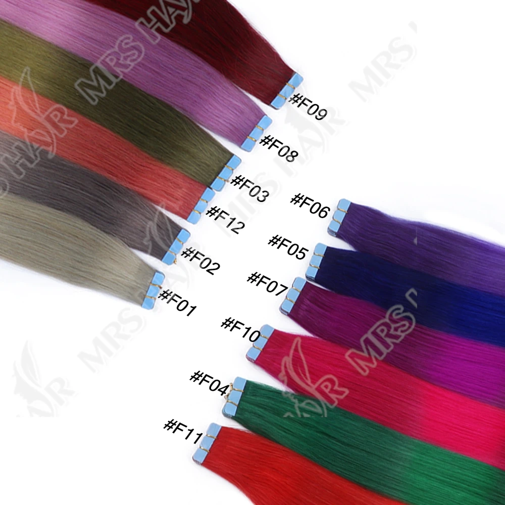 Mini fita em extensões de cabelo, máquina de trama de pele de cabelo humano-fita remy em extensões cinza 10 peças para fita lateral no cabelo 12-20 polegadas