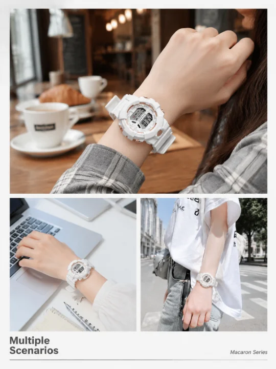 

Unisex Fashion Macaron Color Square LED Electronic Watch Multifunctional Waterproof with Alarm Stopwatch Features Silicone Band