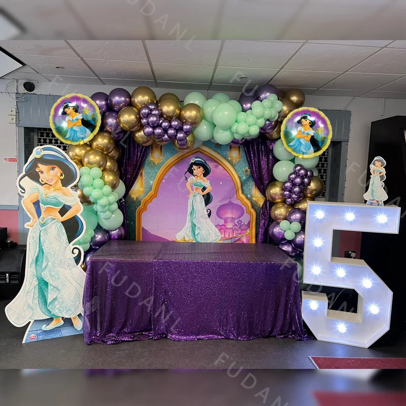 126pcs Disney Aladdin Jasmine Girl Birthday Party Foil Balloons Decors Supplies Princess Jasmine Gift Balls Kid Toys Baby Shower