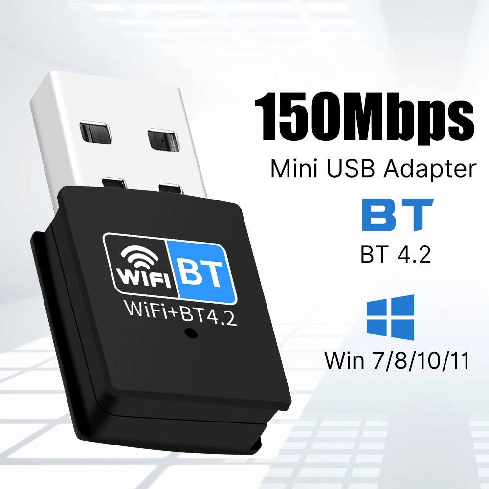 

150m Mini USB WiFi Adapter 2.4G Bluetooth4.2 Portable Wireless Network Card Adapter For PC Laptop Windows 10/11 Driver Free