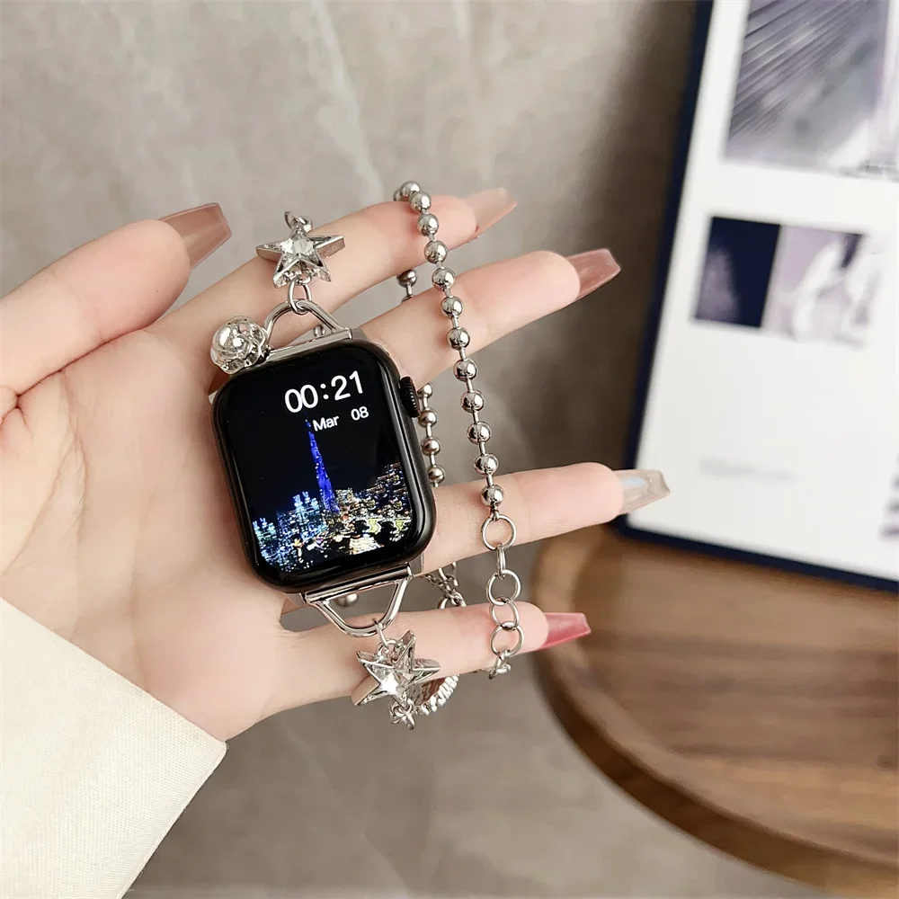 Fashion applicable Apple watch strap 7 8 9 Ultra love adjustment chain light luxury women Iwatch 4 5 6 se 38 40 41 42 44 45 49mm