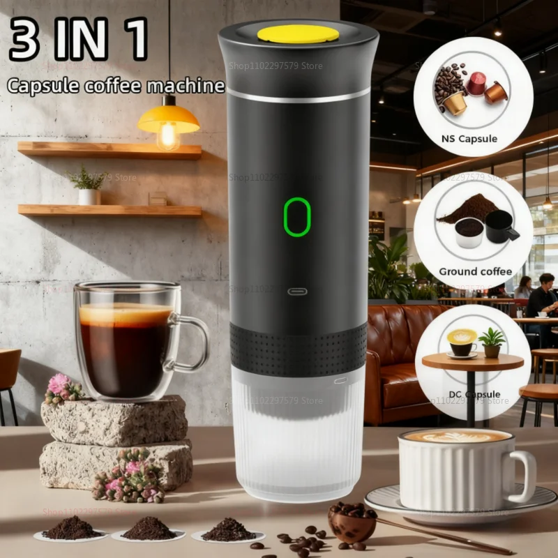 Machine à café électrique portative, Machine à expresso italienne Portable pour voiture et maison, Machine à café de voyage en poudre à capsules 3 en 1