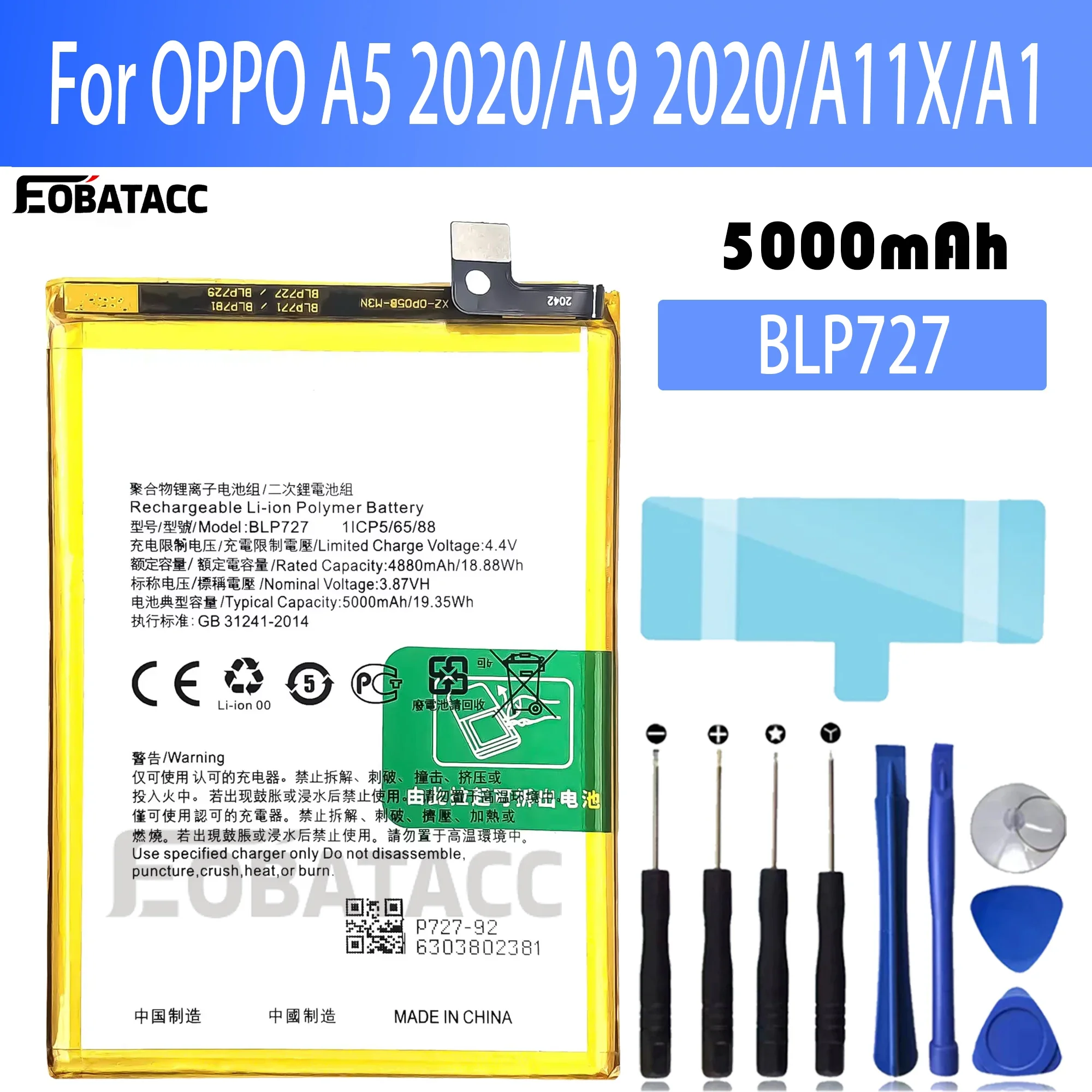 

100% New Original Battery BLP727 For OPPO A11 A11X A5 2020 Battery + Free Tools