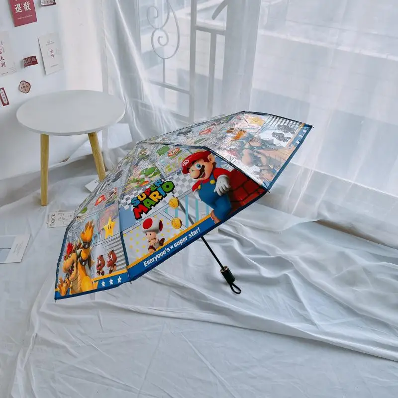 أنيمي سوبر ماريو بروس دليل مظلة أوتوماتيكية شفافة قابلة للطي المحمولة مقاومة للرياح ظلة هدايا عيد الميلاد عيد الميلاد