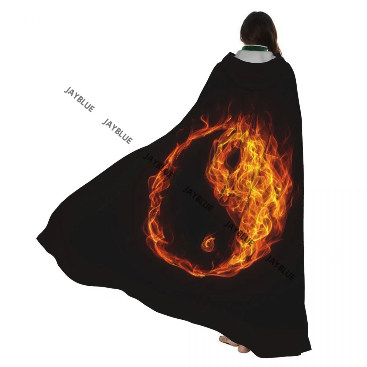 

Hooded Cloak Unisex Cloak with Hood Yin Yang Sign In Fire Flame Cloak Vampire Witch Cape Cosplay Costume