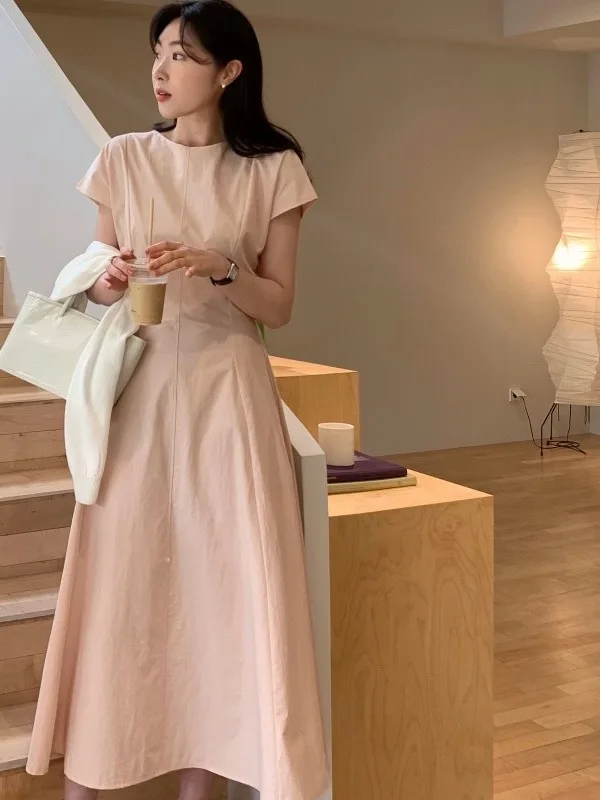 

Dongda Gate 2025 Summer New round Ne Long Belted Slimming Dr Women's High-End Long Dr Ele Simple Color or...