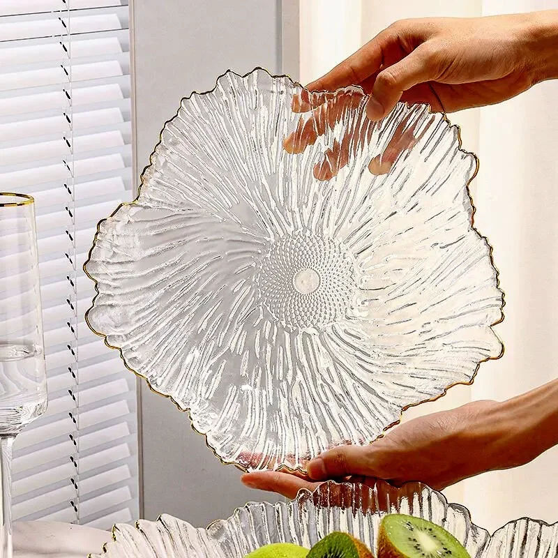 Petal Glass Fruit Plate Living Room, Coffee Table Snack Plate Nordic Minimalist Tray