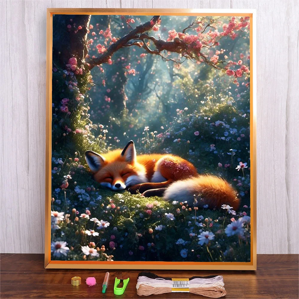 

Embroidery Starter Kit For Beginners, Tree Fox Pattern Cross Stitch Kits For Adults, Printed Fabric With Hand Embroidery Kits