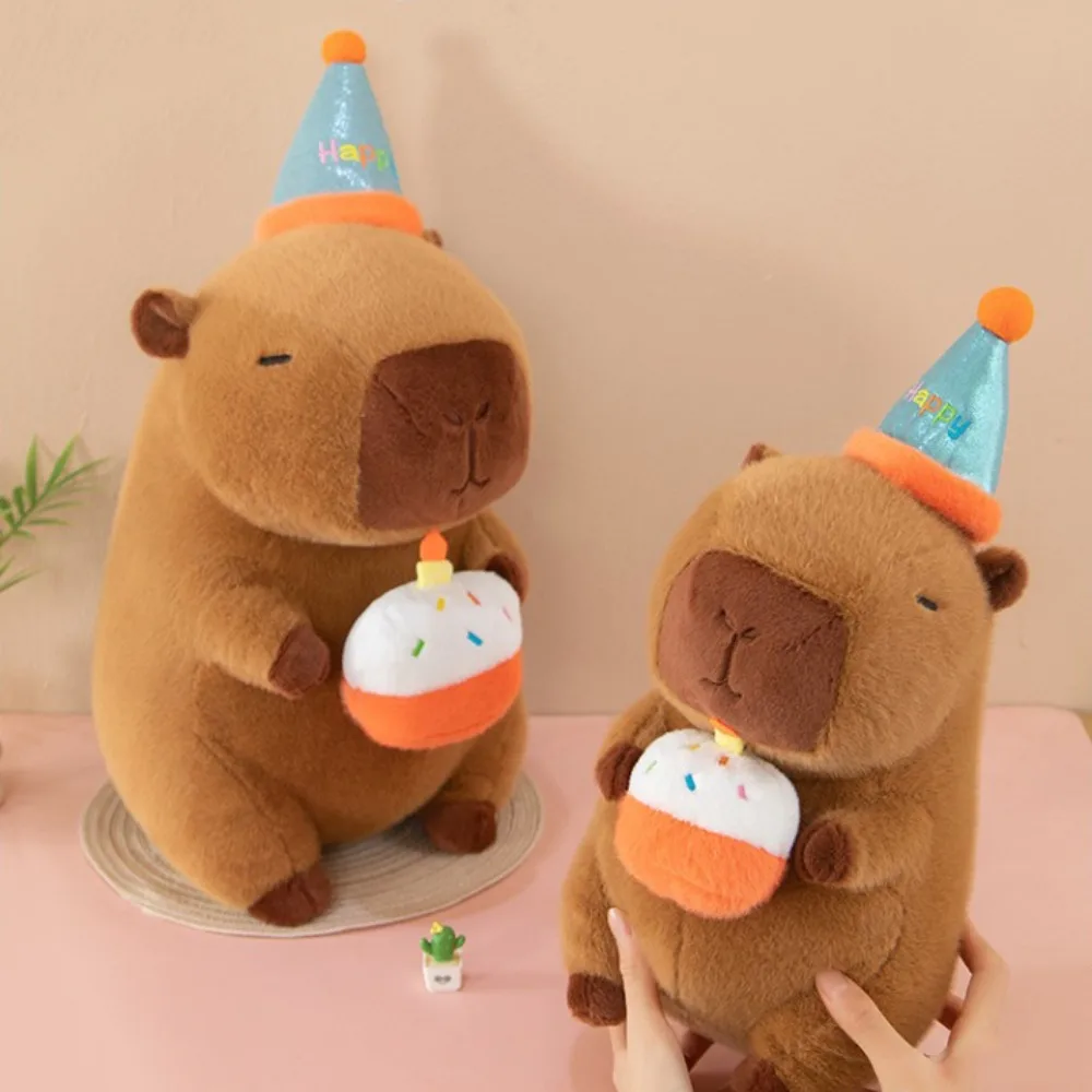 

Birthday Party Capybara Plush Doll Cake Cartoon Capybara Plush Toy Soft Wearing Top Hat Capybara Fluffty Doll Home Decor