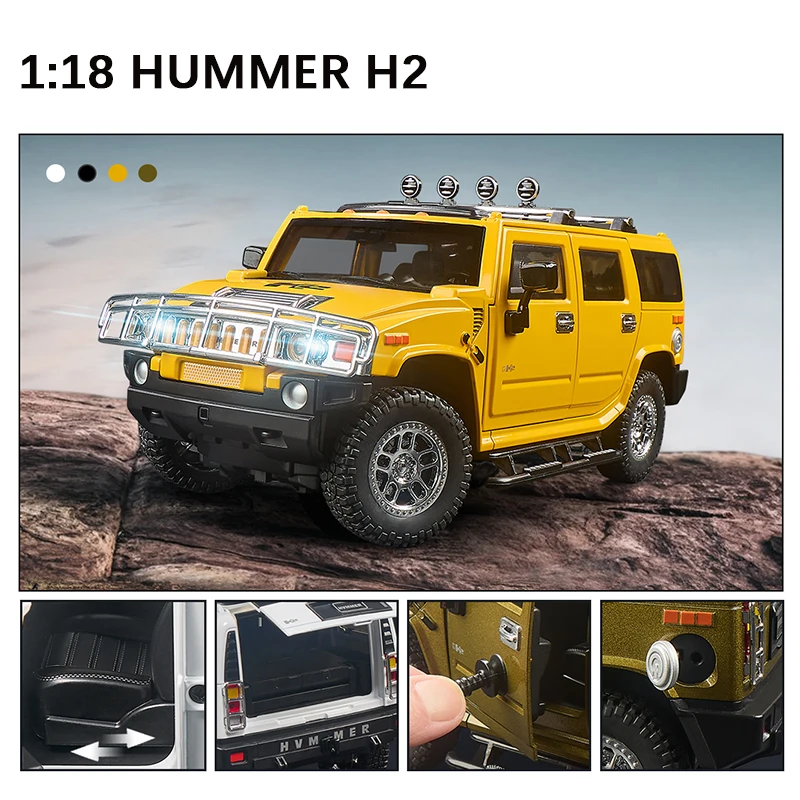 1:18 Hum H2mer Diecast Alloy car model SUV Sport Off Road Vehicle Sound Light High Simulation Hobby collect Birthday Gifts