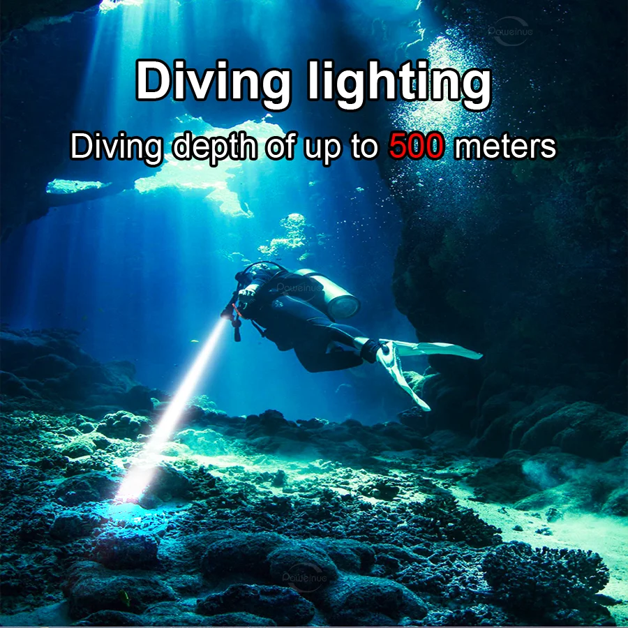 Diving Flashlight Rechargeable Strong Light Professional Diving Torch Scuba IPX8 Waterproof Submersible Fishing Lamp At Night