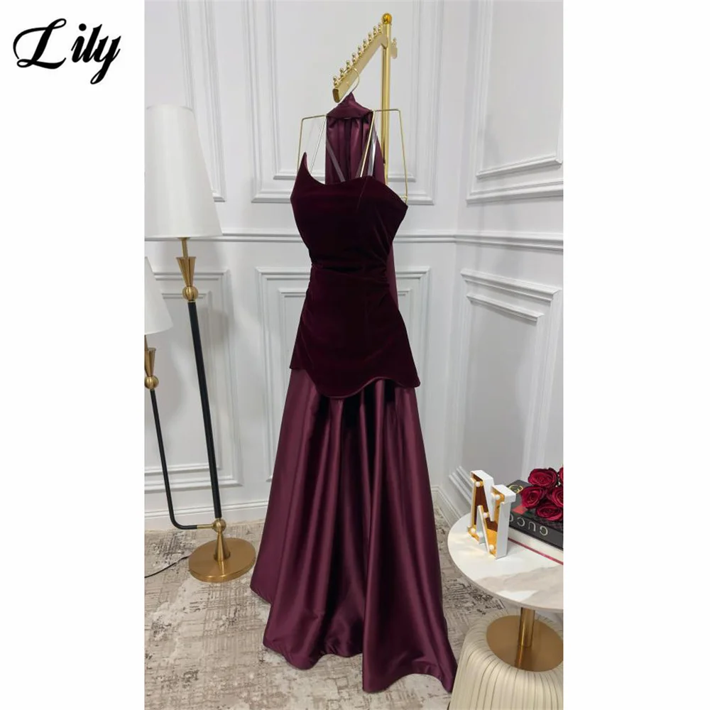 

Элегантные вечерние платья Lily бордового цвета с бархатным верхом, платья для выпускного вечера без рукавов, вечернее вечернее платье robe de bal для женщин по индивидуальному заказу