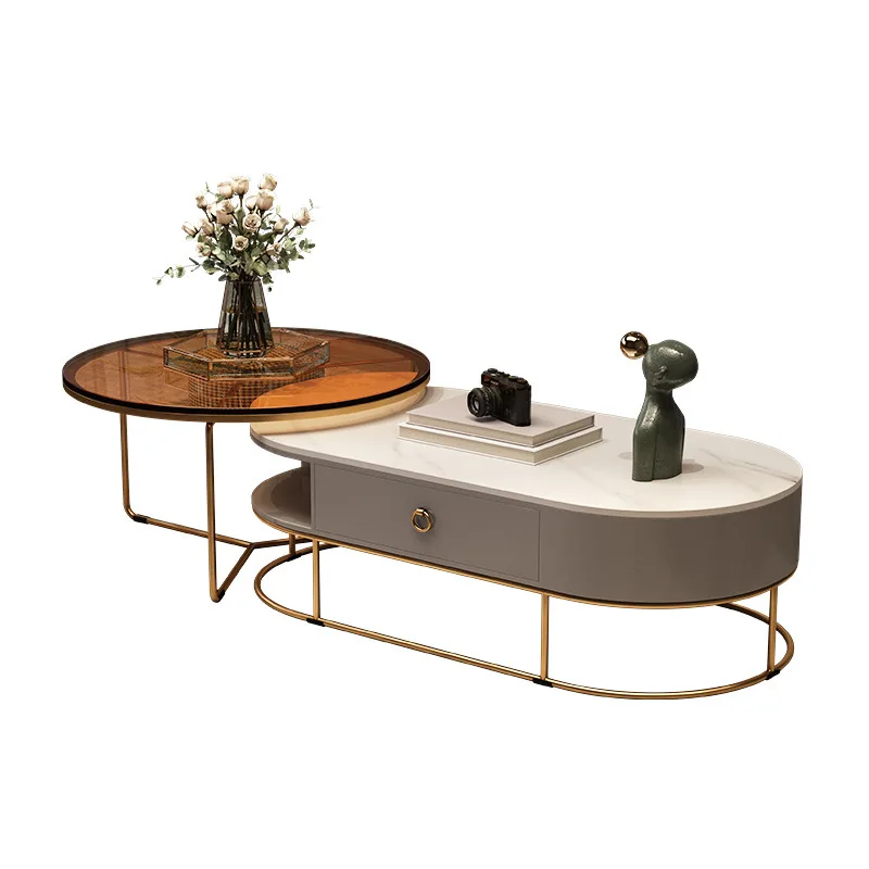 

Nordic rock slab oval coffee table small apartment child and mother tea combination light luxury household living room