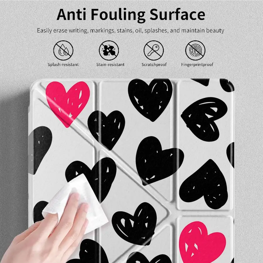 Doodle Hearts With Pen Slot Cover Tablet Case For Samsung Galaxy Tab A8 A9 Plus S7 FE S9 Plus S8 A11 S10 Lite