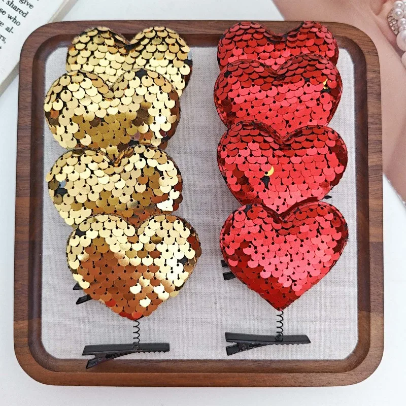 

2025 Christmas Hair Clip Double Sided Sparkle Heart Shaped Sequins for Wedding Love Festival Hairpin Holiday Duckbill Hair Clip