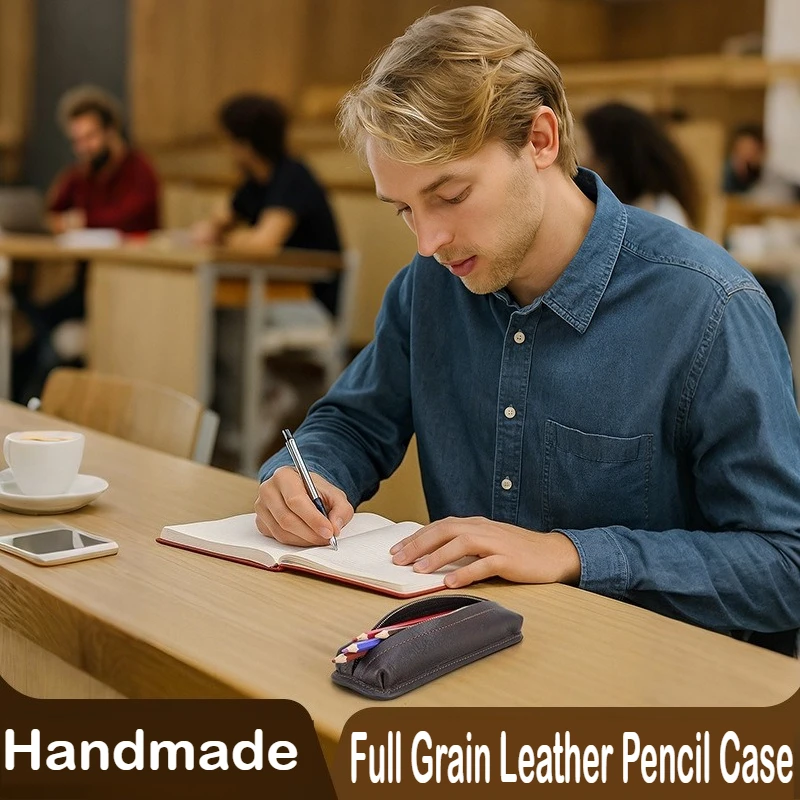 

Винтажный стиль, сумка-карандаш из натуральной кожи, вместительный креативный студенческий чехол на молнии ручной работы, школьные канцелярские принадлежности