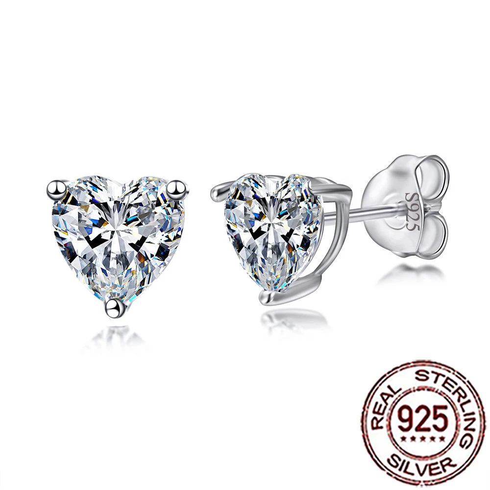 

CWWZircons Sterling Silver 925 Romantic Love Heart Shape CZ Zircon Stud Earrings for Women Wedding Engagement Fine Jewelry SE082